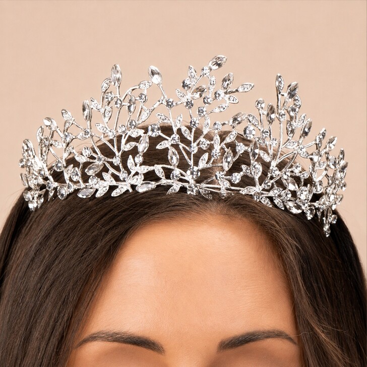 Perfect Bridal Silver Crystal Leaf Tiara 